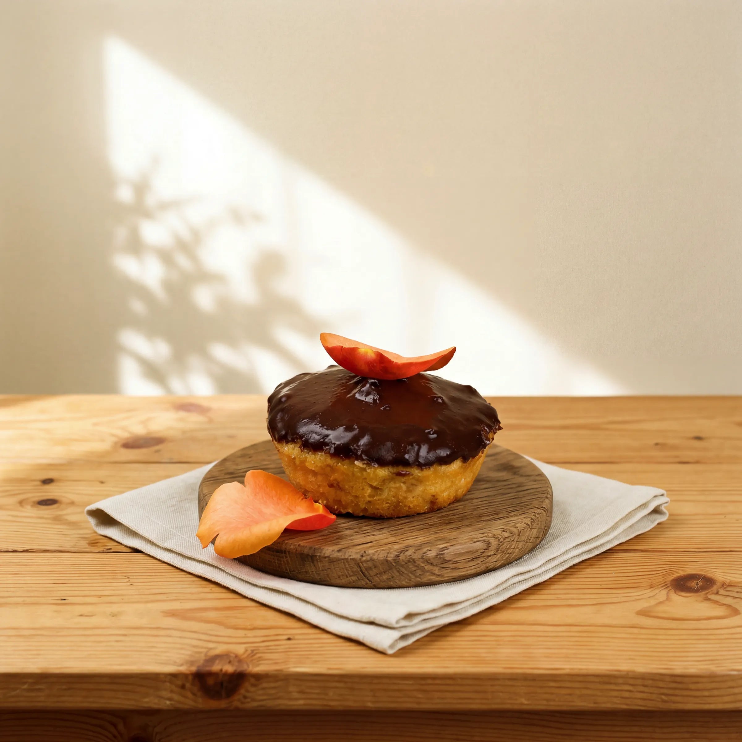 Gluten-free chocolate orange cake with dark glaze and orange petal by Fabulous Flowers Cape Town since 1999