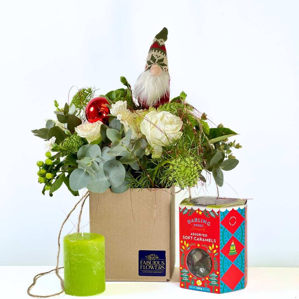 Christmas Carol Posy with White Roses and Santa Decoration - Fabulous Flowers and Gifts