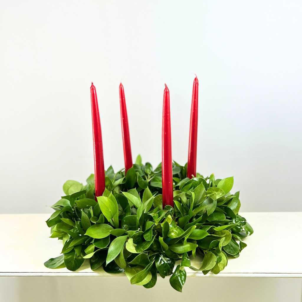 Christmas Classic Wreath with Red Candles - Fabulous Flowers and Gifts
