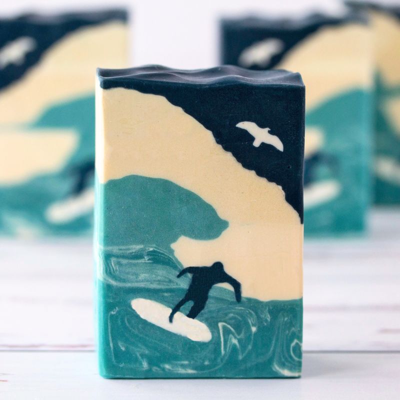 Surf-themed artisan soap with surfer and seagull design – Clean Break by Mi&U for Fabulous Flowers & Gifts