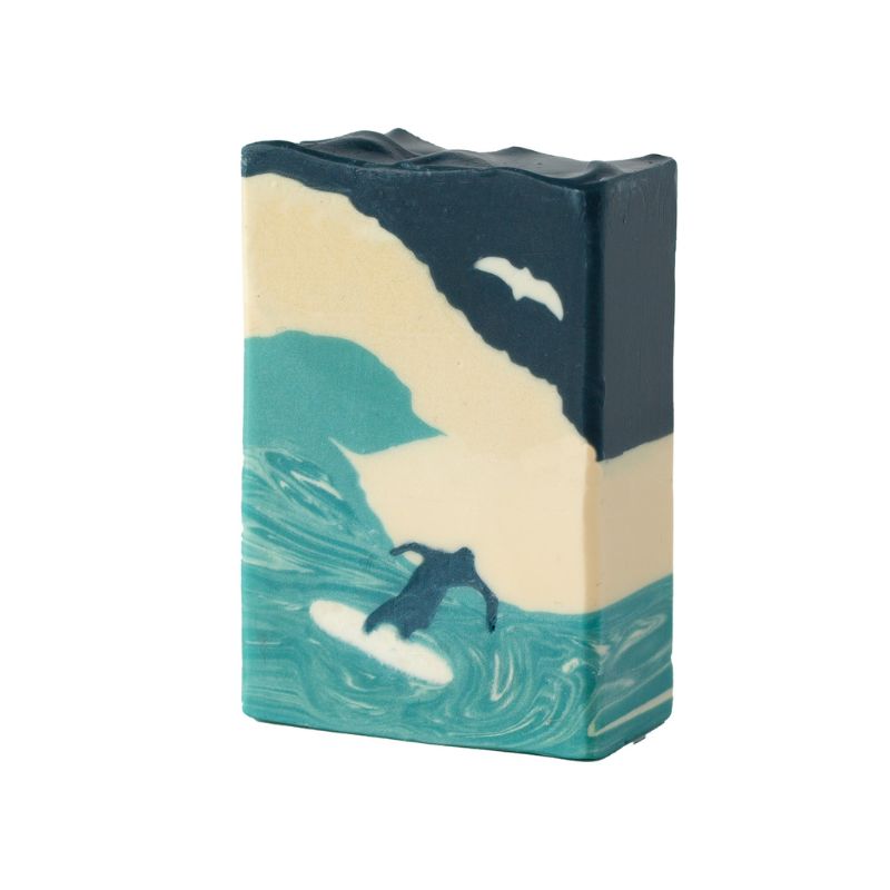 Handmade Clean Break soap bar with surfer riding a wave – Mi&U artisan soap at Fabulous Flowers & Gifts
