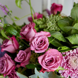 Close of pink roses, chrysanthemums and white lace - Fabulous Flowers