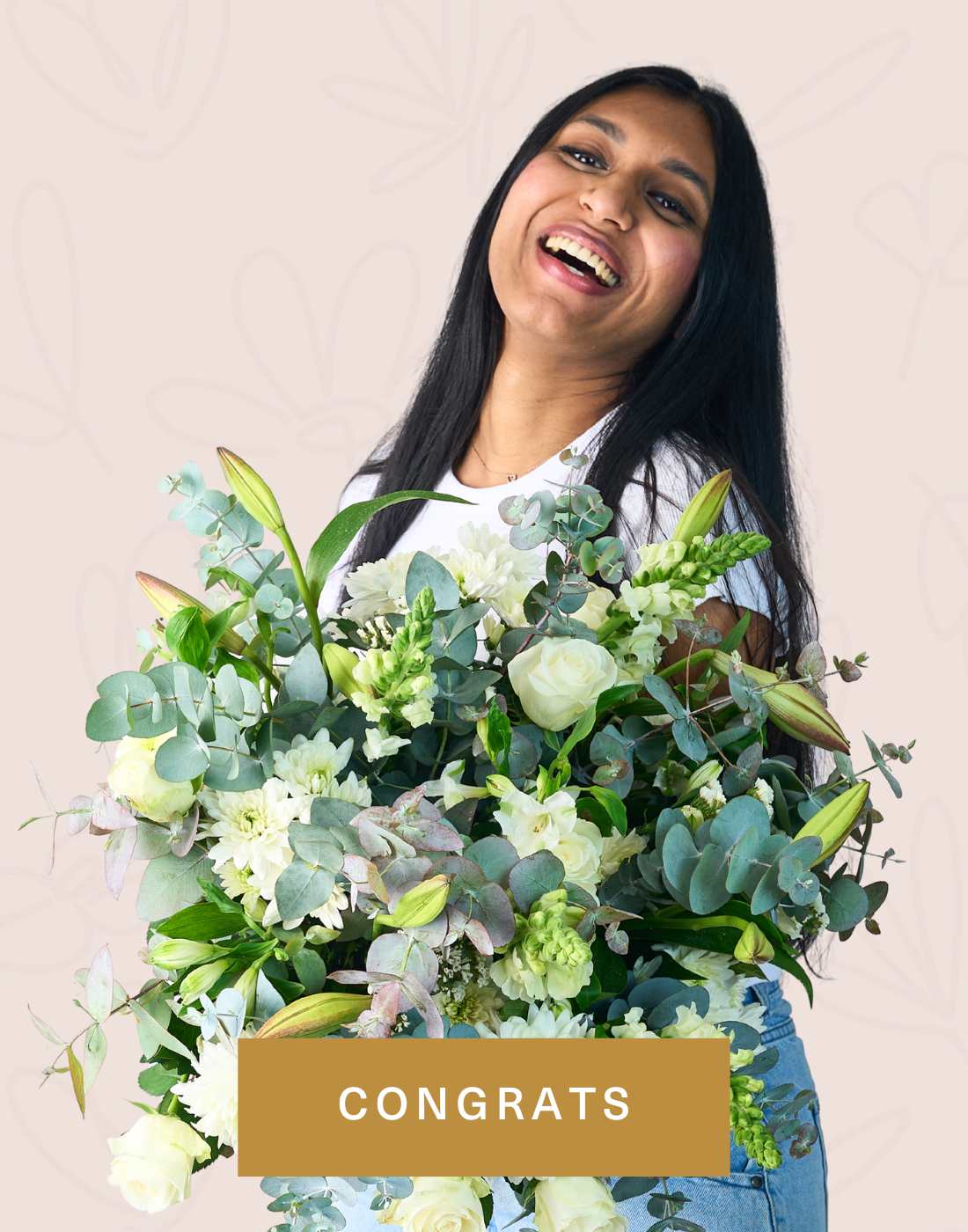 Congrats – Elegant white and green floral bouquet for congratulations flower delivery in Cape Town. Celebrate achievements with luxury blooms!