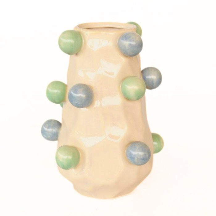 Cream Vase with Green and Blue Bobbles