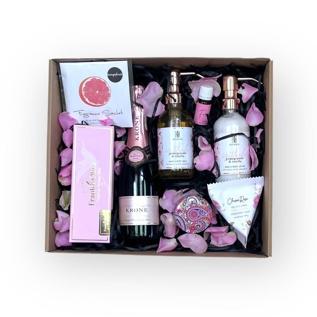 Fragrance Candle illuminating tranquil ambiance in Daydream Delight Gift Box with Krone, Frank & Olive treats and an epsom bath shot - Fabulous Flowers and Gifts