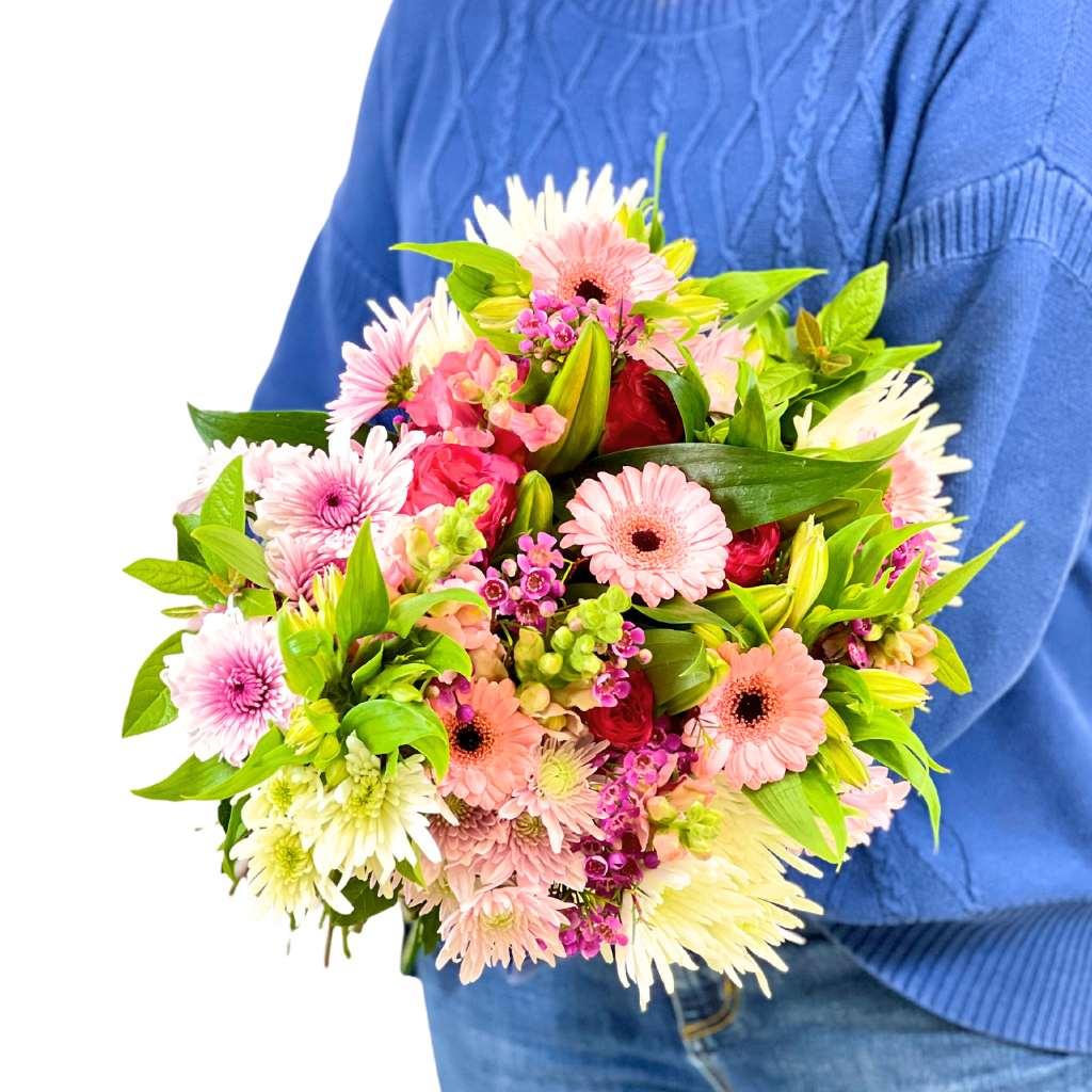 Close-up view of Pastel Flower Bouquet showcasing Gerbera Daisies and other pastel flowers - Fabulous Flowers
