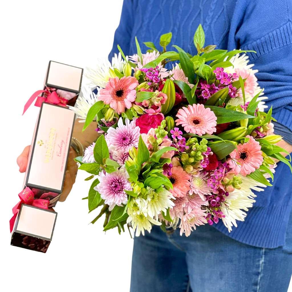 Close-up view of Pastel Flower Bouquet showcasing Gerbera Daisies and other pastel flowers - Fabulous Flowers