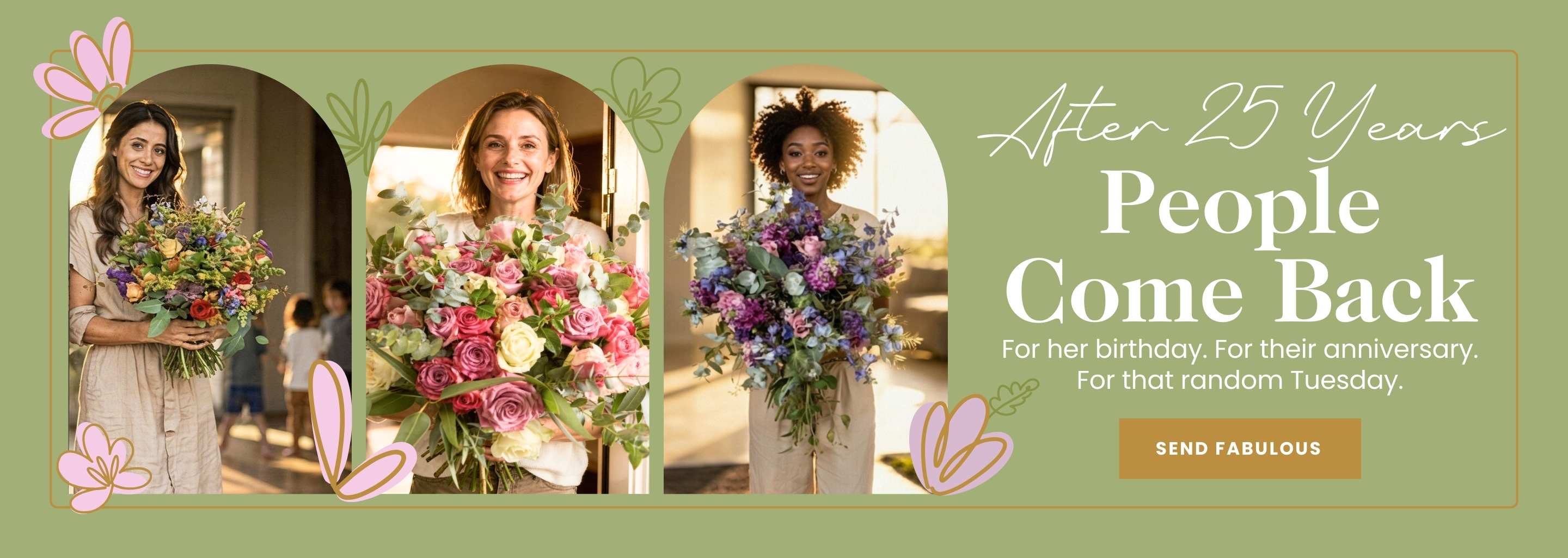 Three women smiling while holding large luxury flower bouquets — Fabulous Flowers & Gifts, Cape Town's trusted florist for over 25 years
