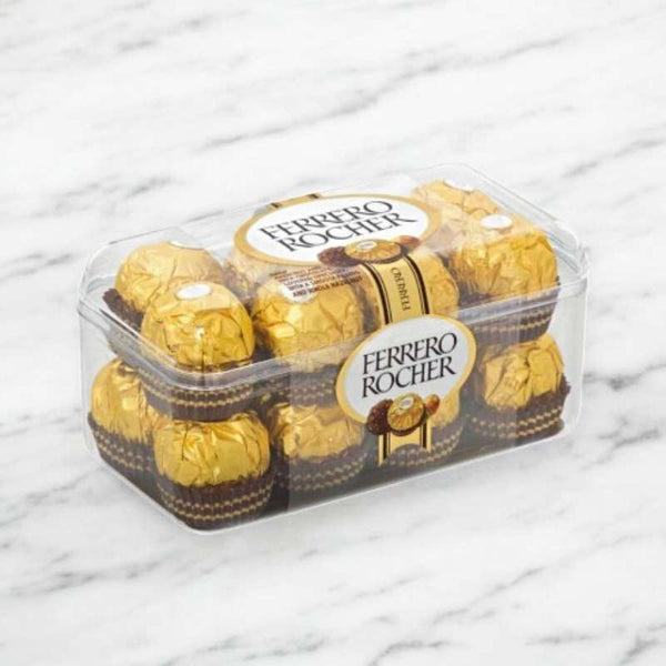 Ferrero Rocher 200g Box - 16 Hazelnut Balls, golden-wrapped chocolates perfect for gifting or indulgence.