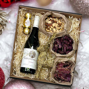 Elegant Christmas Gift Box with Red Wine and Gourmet Snacks - Fabulous Gifts