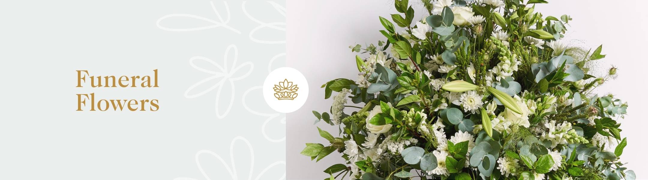 Funeral Flowers collection featuring a beautiful arrangement of white lilies, greenery, and delicate blossoms for condolence and sympathy.