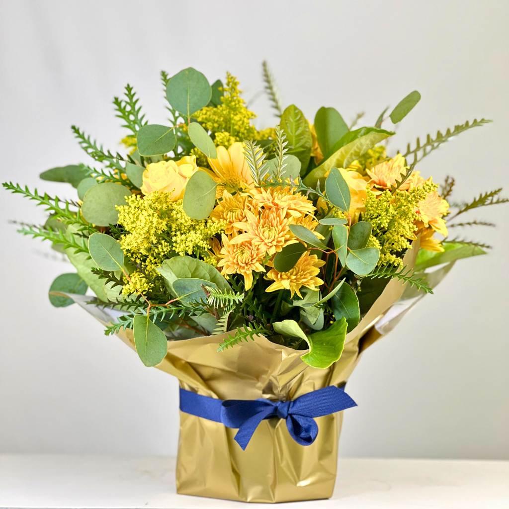 Yellow Chrysanthemum Gerberas Roses Flower Arrangement - Fabulous Flowers