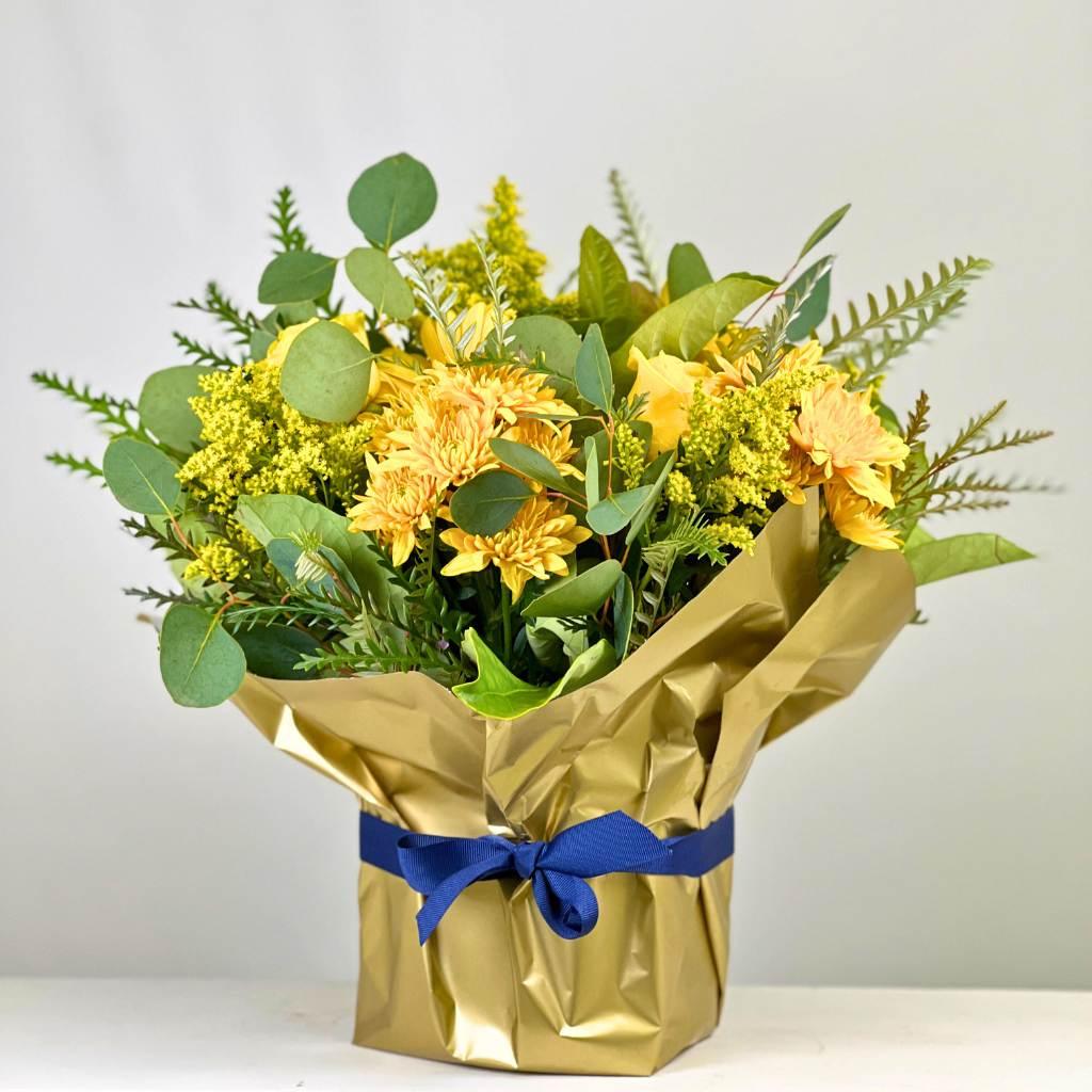 Yellow Chrysanthemum Gerberas Roses Flower Arrangement - Fabulous Flowers