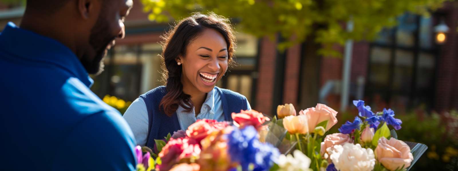 Birthday girl receiving her happy birthday flowers from Fabulous Flowers. 