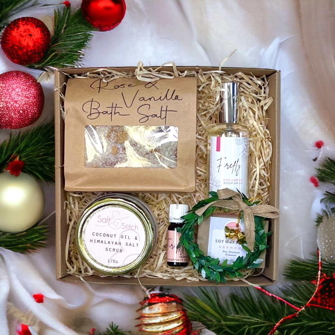Holiday Delight Gift Box from Fabulous Gifts with bath salt, room spray and fragrance oil from Fabulous Gifts. 