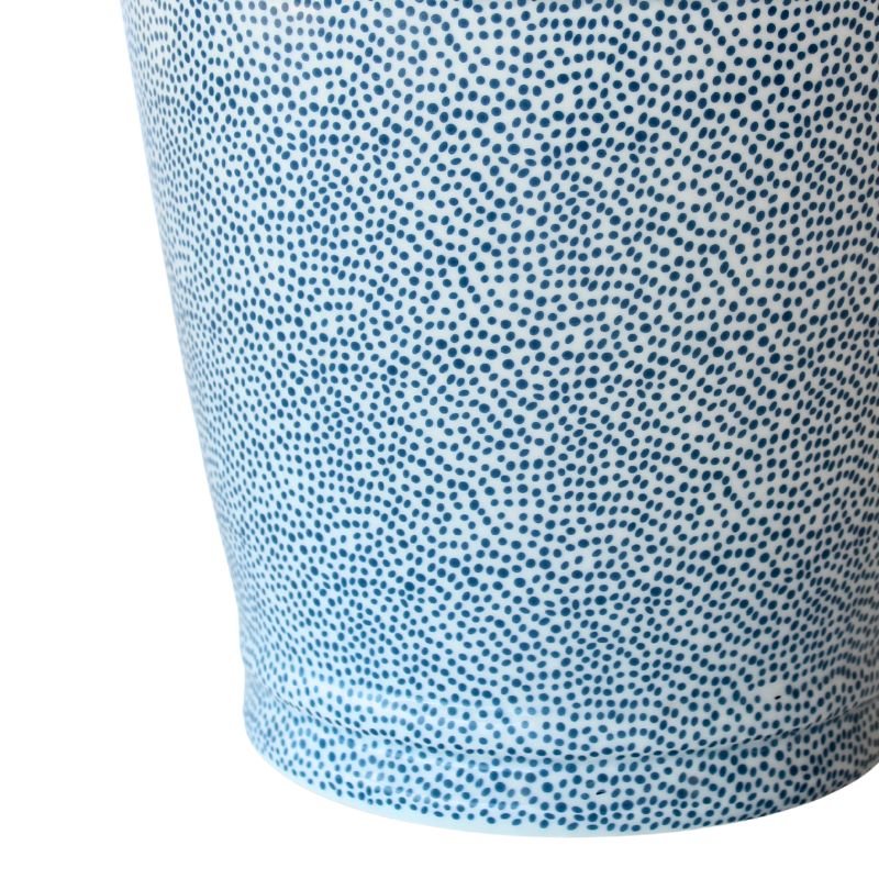 Close-up of a blue and white patterned fabric