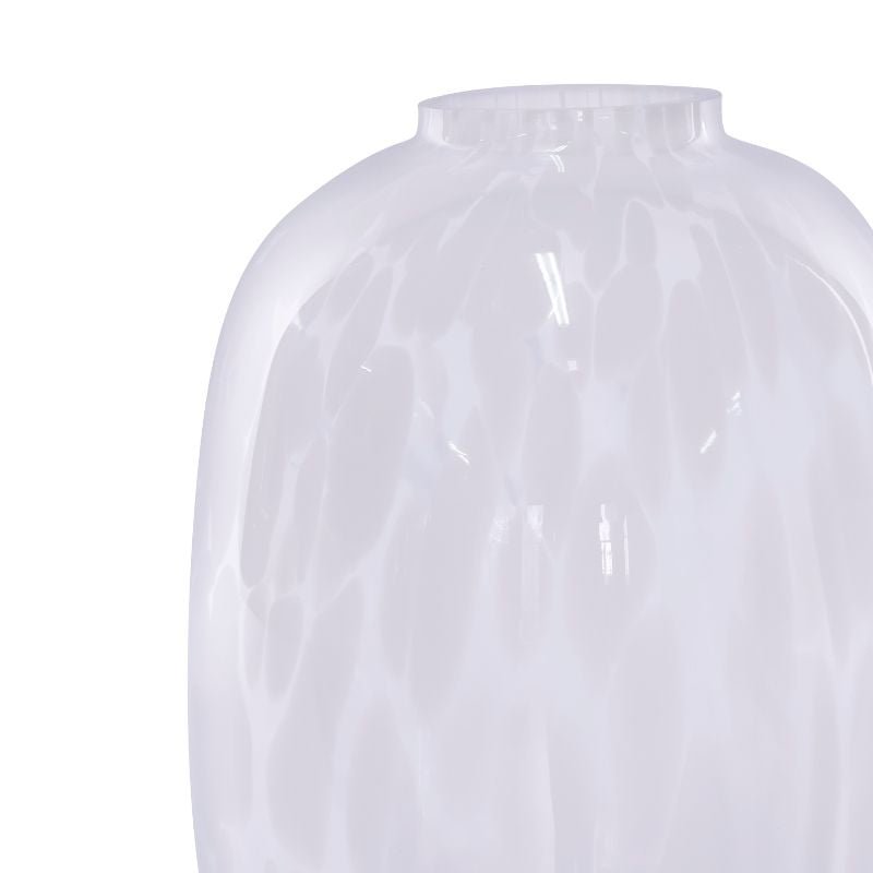 Large White Splash Vase - Fabulous Flowers and Gifts: close-up of glossy glass surface showing subtle white splash design details.