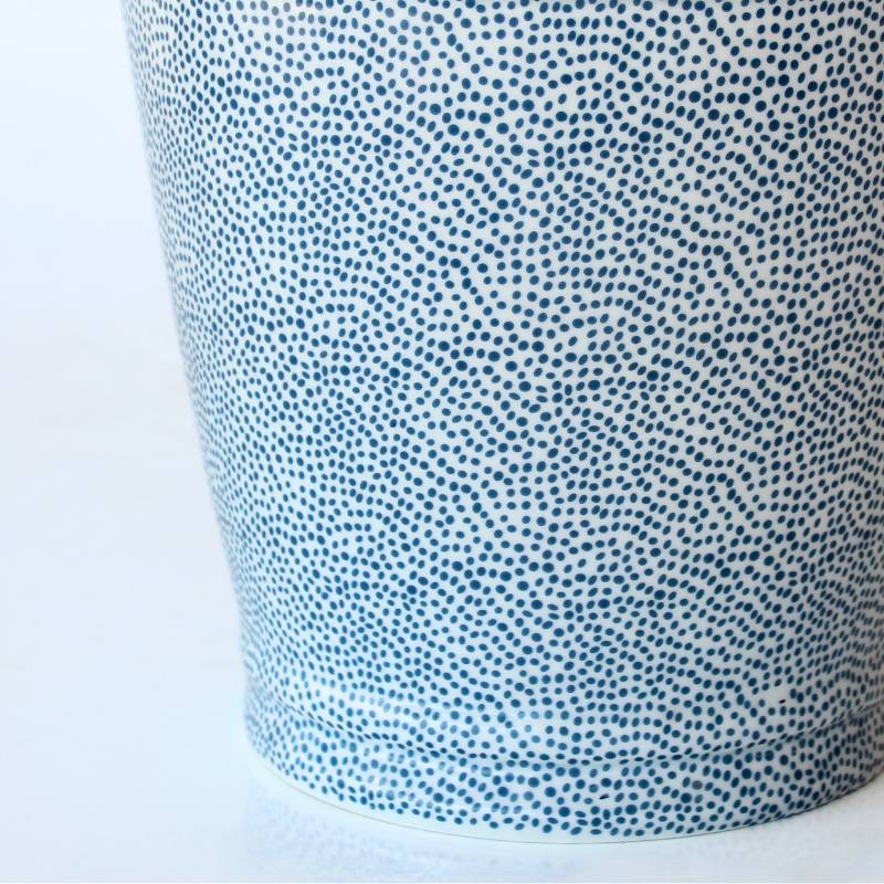 Large Round Blue Dot Planter - Fabulous Flowers & Gifts close-up of navy dot pattern on ceramic planter.