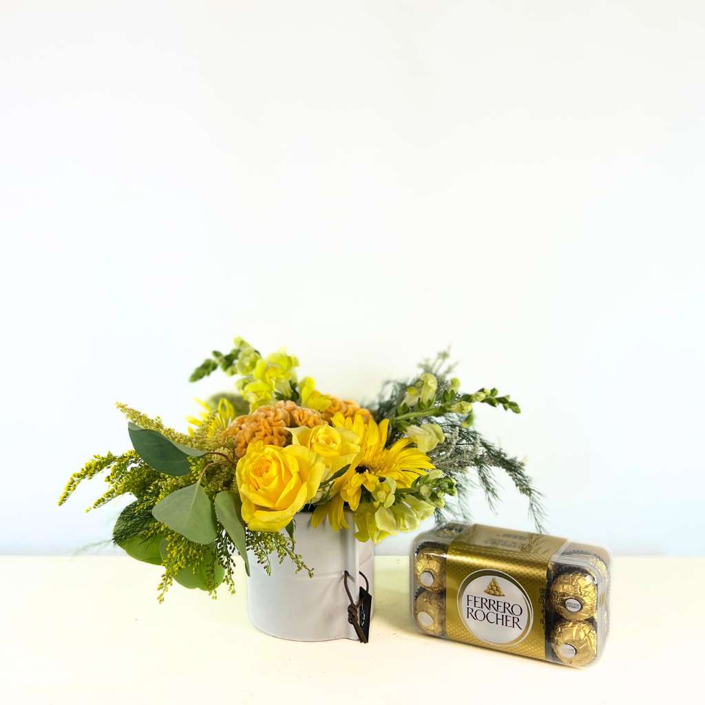 Cape Town Lemon Zest Flower Arrangement for Romance with Ferrero Rocher Chocolates | Fabulous Flowers and Gifts