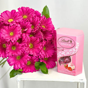 Pink Gerbera Daisies with Lindt Chocolates - Fabulous Flowers
