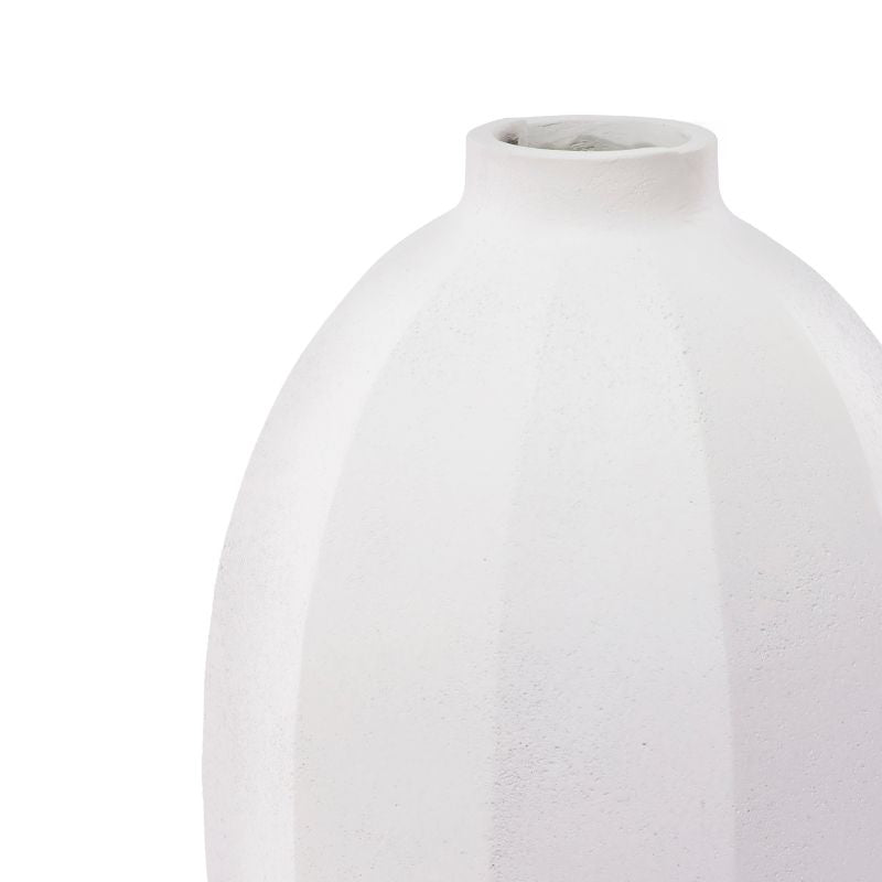 Medium White Linear Vase - Fabulous Flowers and Gifts: close-up showing soft matte white surface with gentle vertical lines.