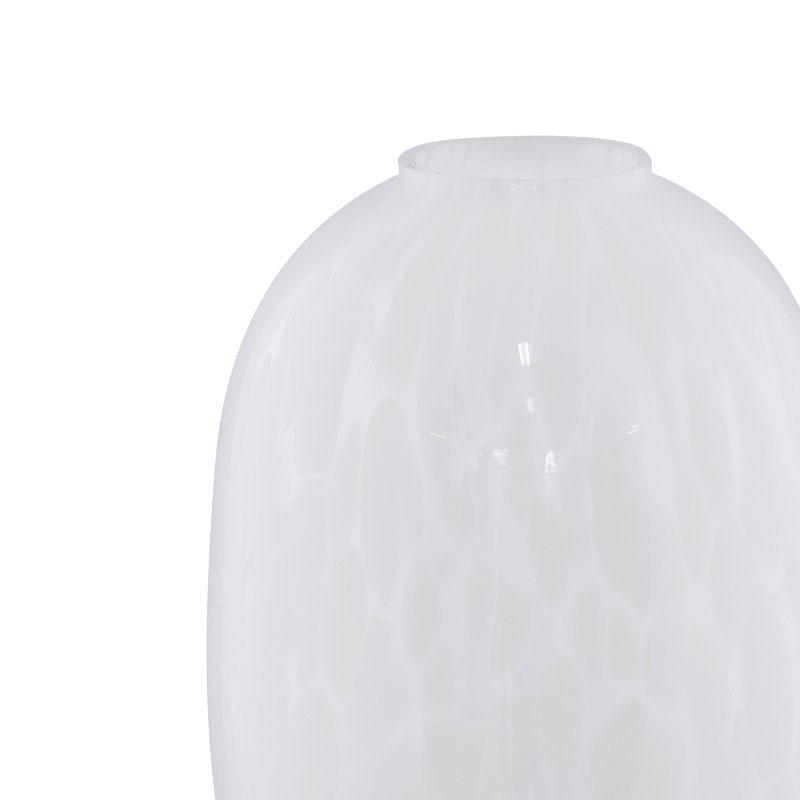 Medium White Splash Vase - Fabulous Flowers and Gifts: close-up of glossy glass surface highlighting soft white splash design.
