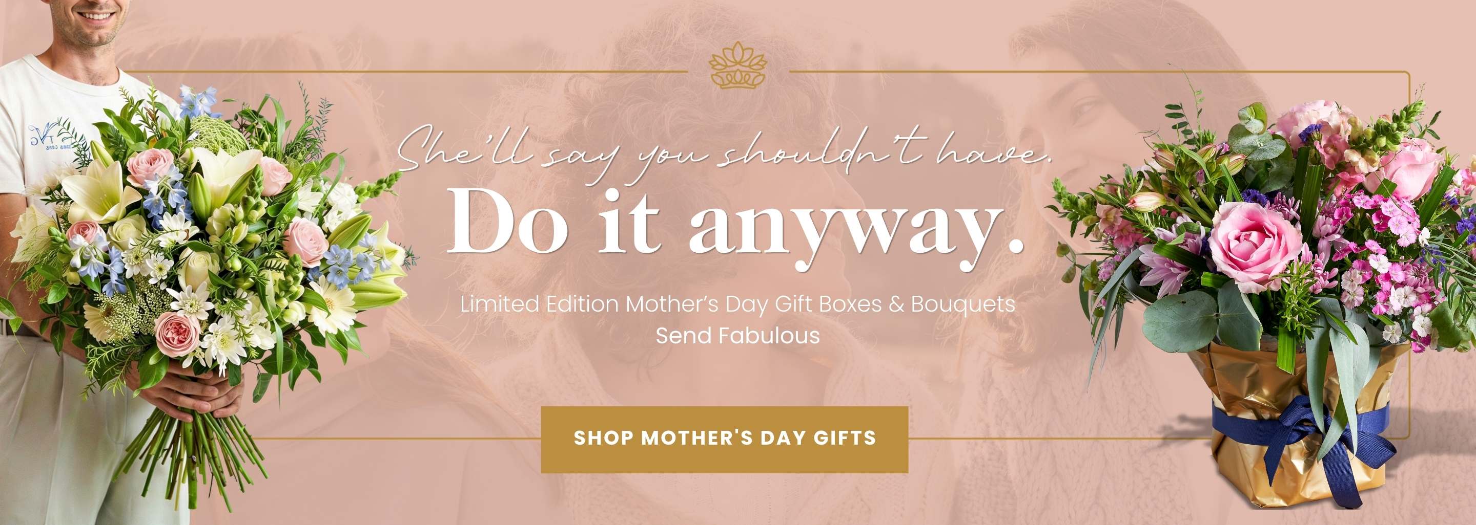 Mother's Day flowers and gift boxes from Fabulous Flowers & Gifts — pastel bouquet and luxury flower gift box delivery across South Africa