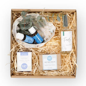 A gift hampers to help someone relax and destress with essential oils, room spray and candles to enjoy at home - Fabulous Flowers