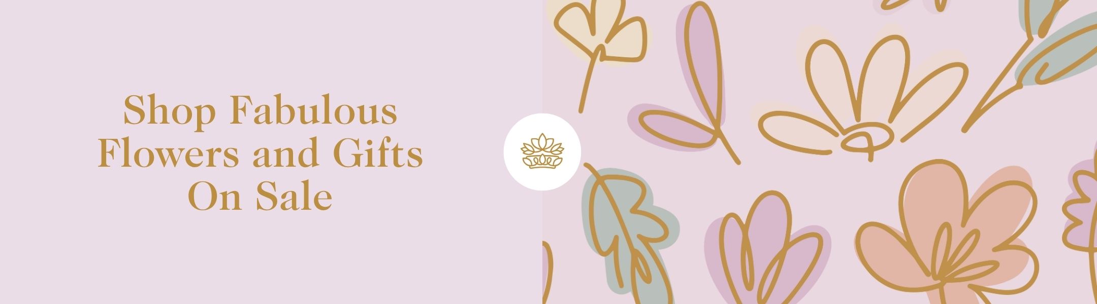 Shop Fabulous Flowers and Gifts On Sale banner with pastel floral illustrations and soft pink background.