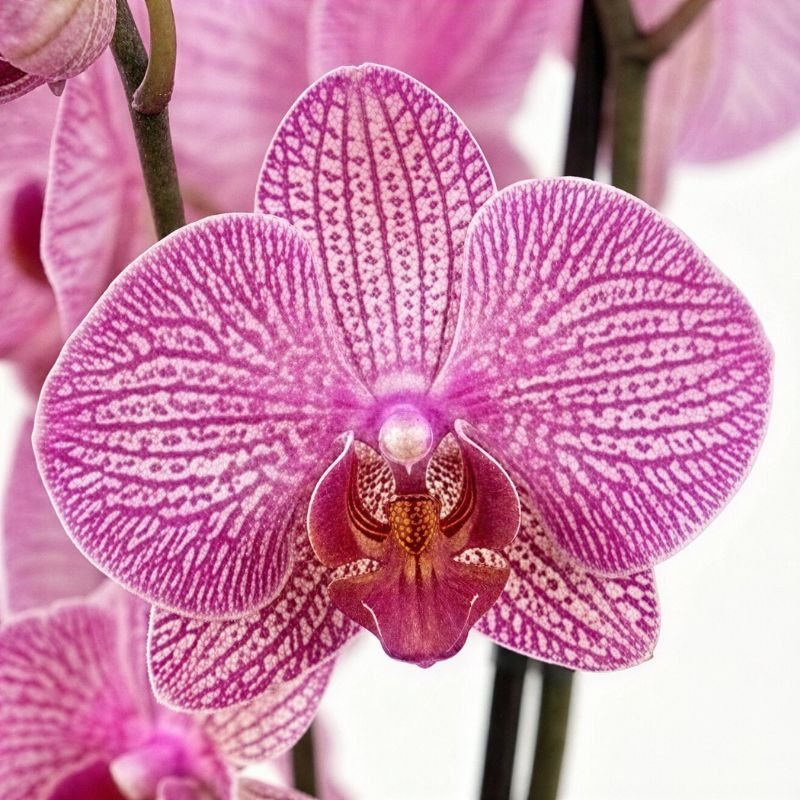 Close-up of a pink orchid with a blurred background