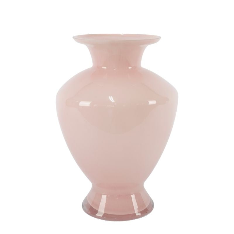 Pink Panther Vase - Fabulous Flowers and Gifts: glossy pink glass vase with classic wide-rimmed design and flared base.