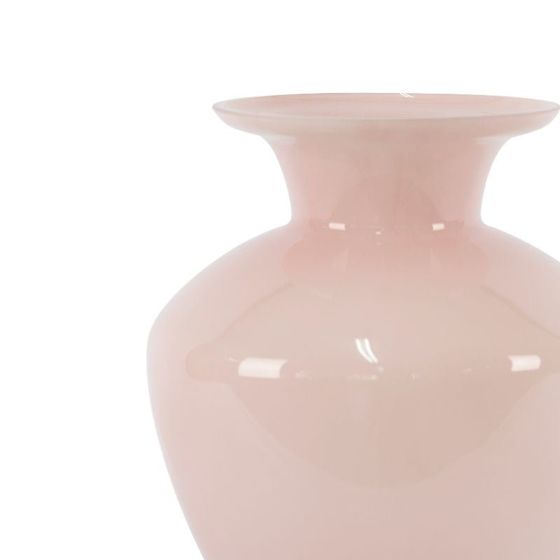 Pink Panther Vase - Fabulous Flowers and Gifts: close-up view highlighting smooth glossy pink glass and elegant wide rim.