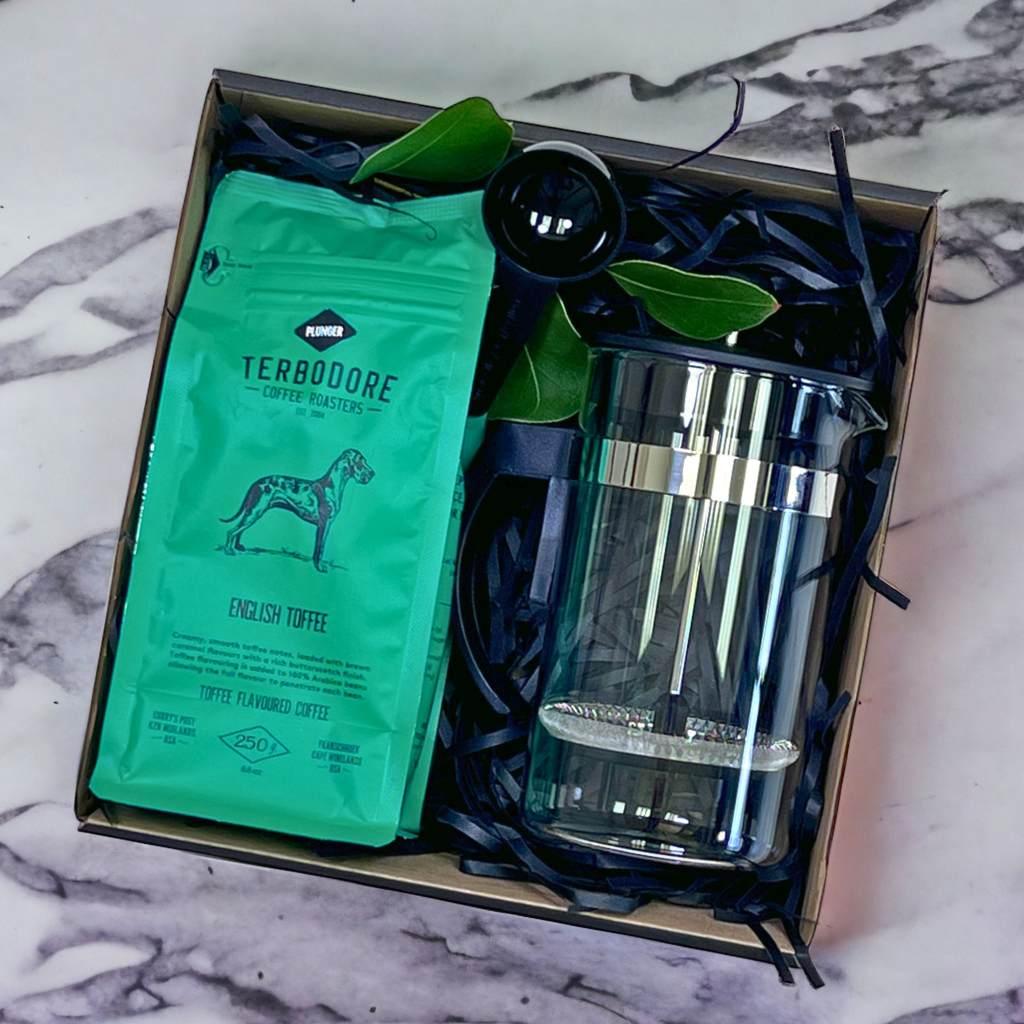 Terbodore English Coffee Beans in Elegant Packaging with coffee plunger - Fabulous Gifts