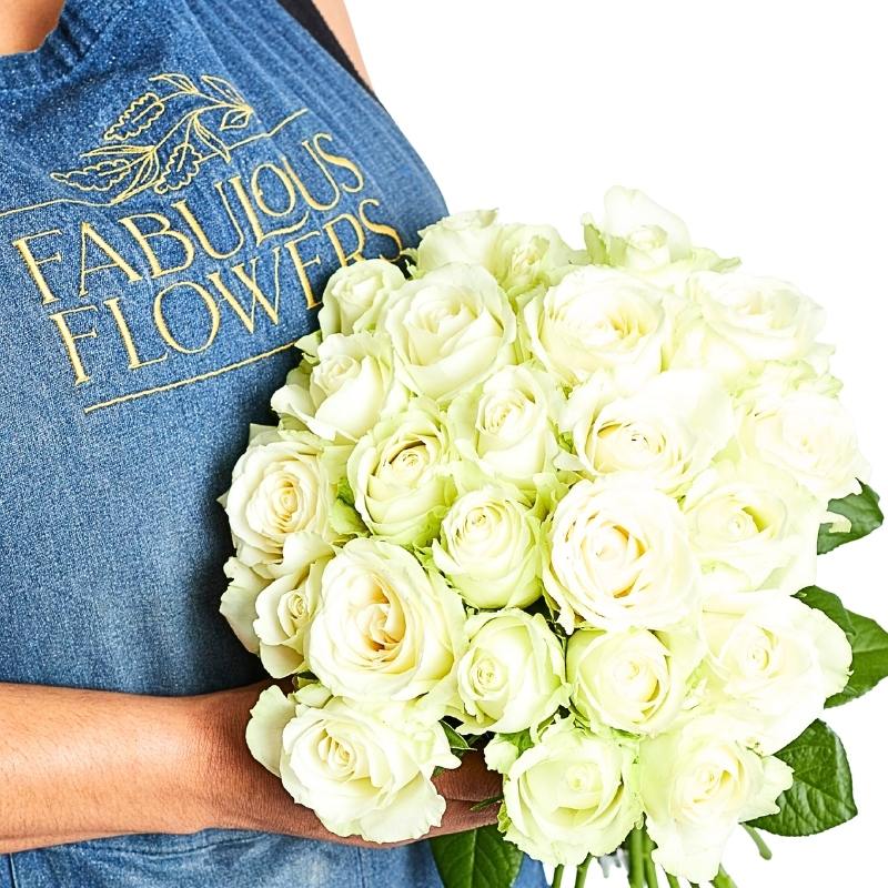 Close-up of Pure Snow white rose bouquet with creamy petals