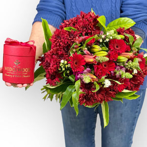 Red Petal Poetry Bouquet in a Wedgewood Red Hat Box - Fabulous Flowers
