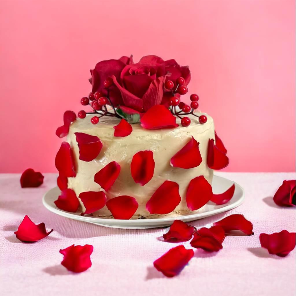 Regal Rose Velvet Cake with elegant red rose topping | Fabulous Flowers and Gifts