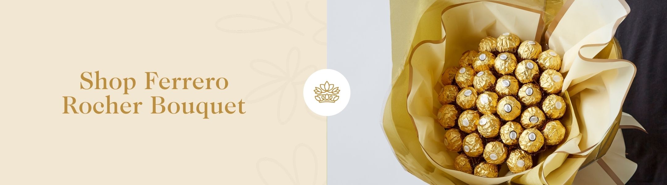 Shop Ferrero Rocher Bouquet featuring golden-wrapped chocolates in elegant cream and gold wrapping – Fabulous Flowers & Gifts
