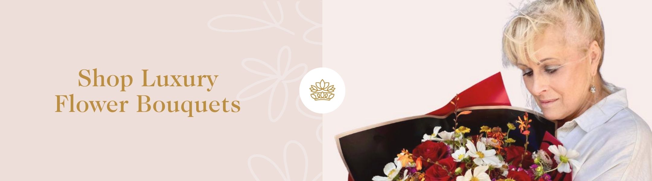 Shop Luxury Flower Bouquets - Fabulous Flowers and Gifts with elegant floral bouquet and smiling woman holding flowers.