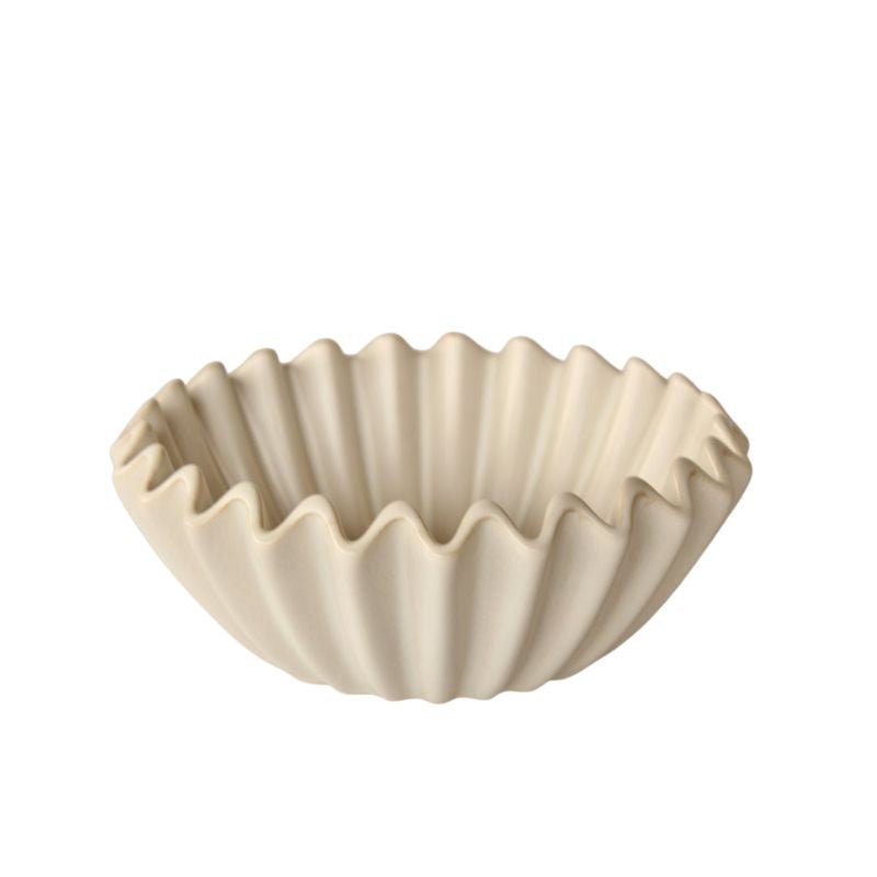 Small Off-White Ceramic Fluted Bowl