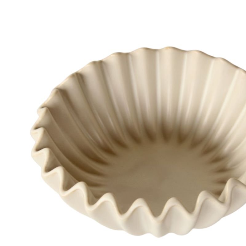 Small Off-White Ceramic Fluted Bowl