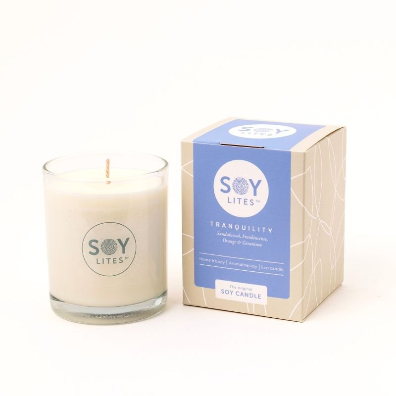 Soy Lite Tranquility Candle - Fabulous Flowers & Gifts eco soy candle with sandalwood, frankincense, orange & geranium.