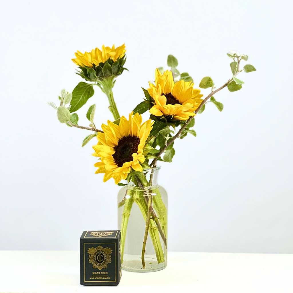 Chic Sunflower Vase & Fragrant Candle Set - Fabulous Flowers and Gifts
