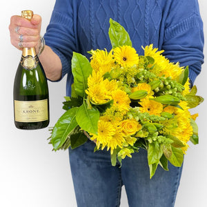 Sunny Delight Bouquet paired with 750ml Krone Sparkling Wine - Fabulous Flowers