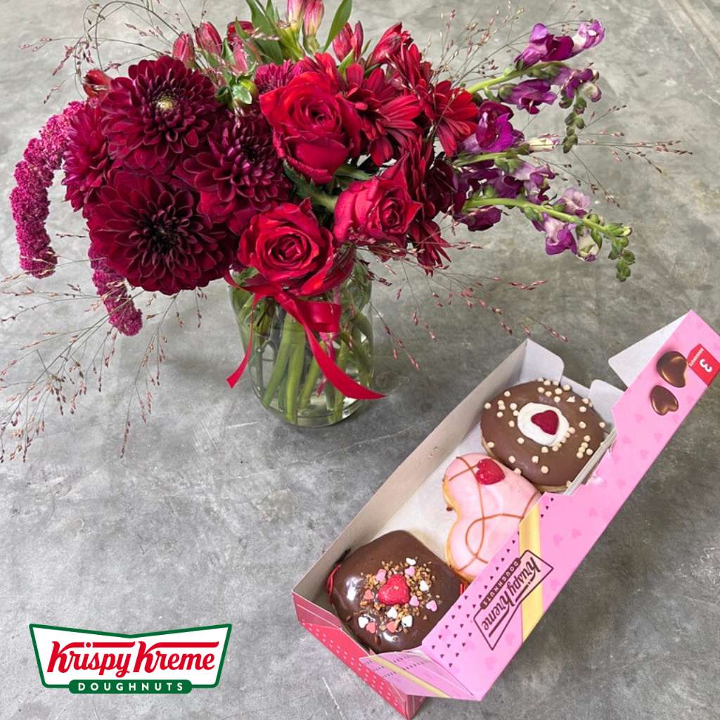 Handpicked seasonal flowers in Sweet Blossom Doughnut Gift Box | Fabulous Flowers and Gifts