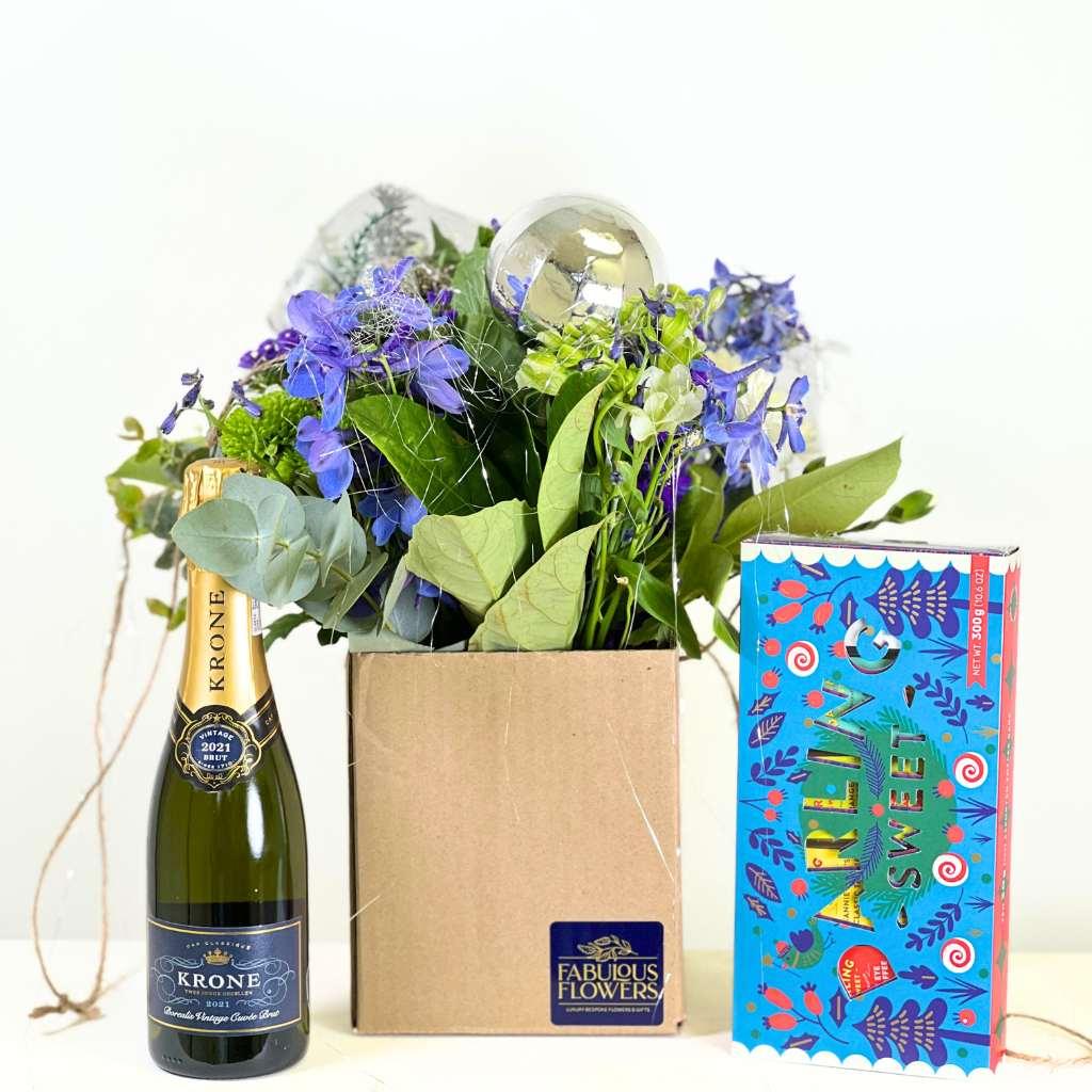 Festive Posy with Green and Blue Flowers - Fabulous Flowers and Gifts
