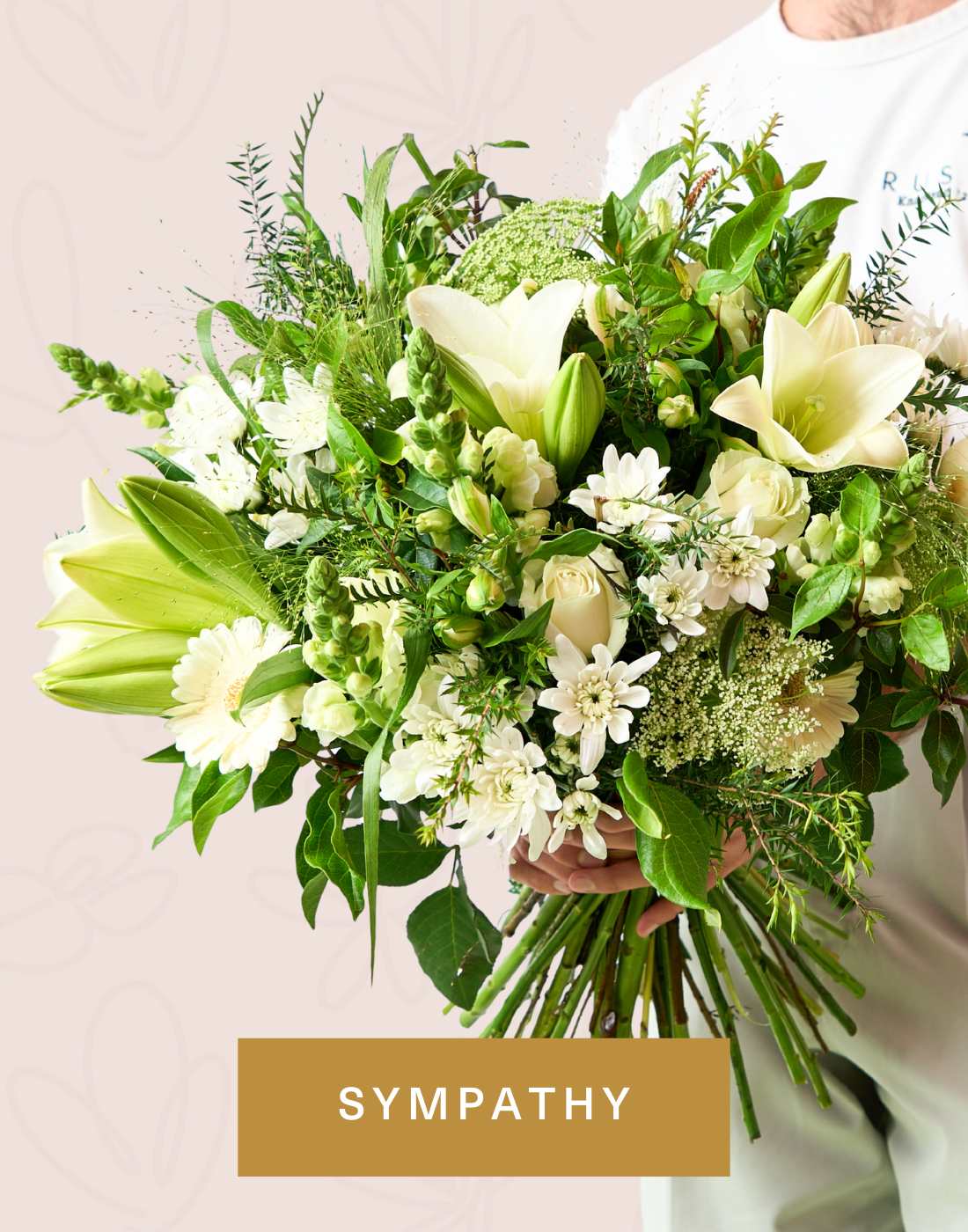Sympathy – Serene white lily and greenery bouquet for sympathy flower delivery in Cape Town. Send heartfelt condolences with flowers.
