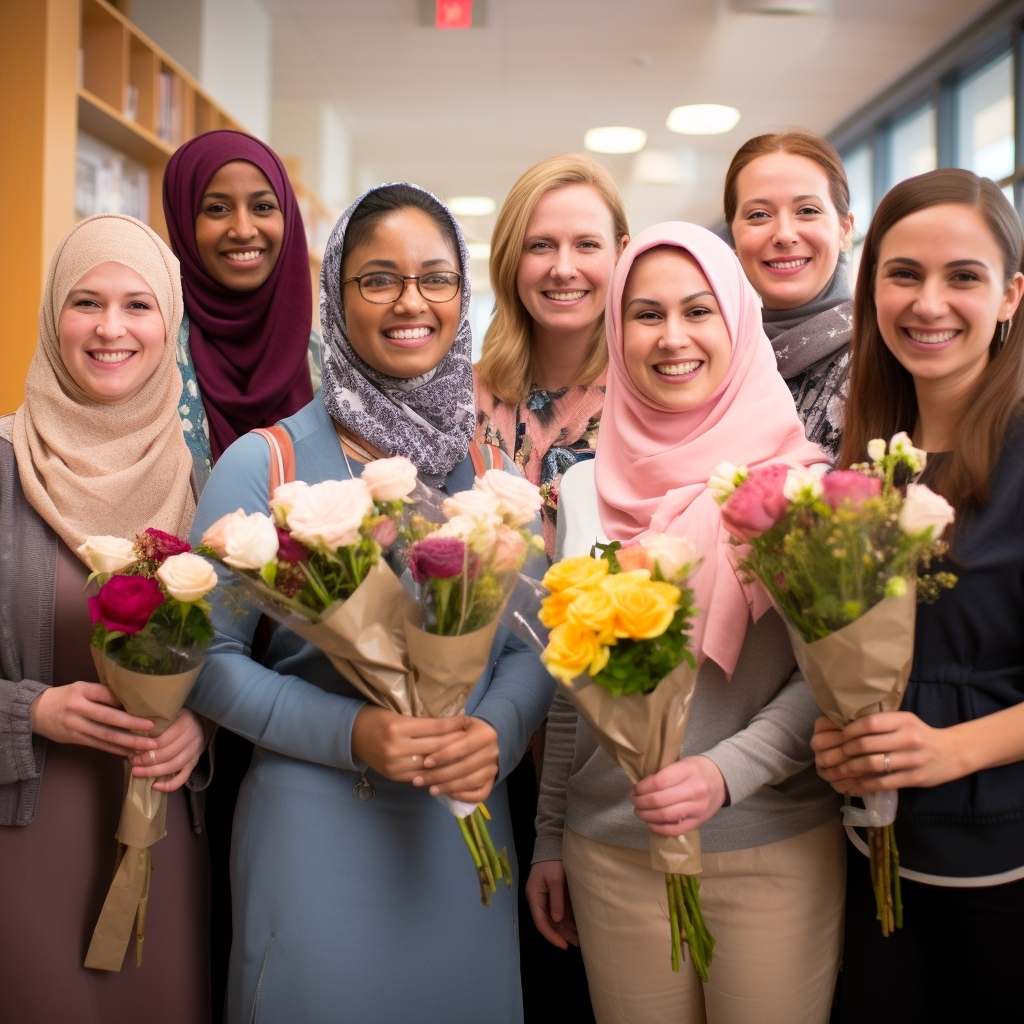 South Afircan teachers holding flower bouquets and gift hampers - Fabulous Flowers