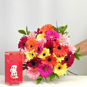 Tropical Bliss Gerbera Bouquet With Gourmet Wedgewood Nougat - Fabulous Flowers