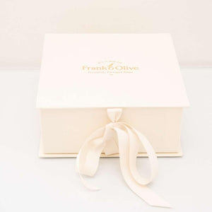 Beautiful white printed box with ribbon from Frank & Olive | Fabulous Flowers and Gifts