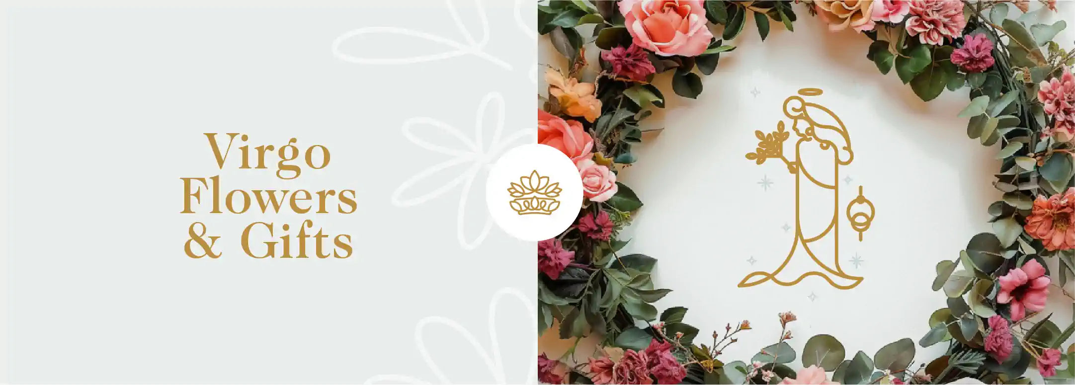 A floral wreath adorned with flowers and a Virgo symbol at the centre. Fabulous Flowers and Gifts - Virgo Flowers & Gifts